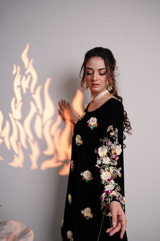 Velvet Dusk – 3D Floral Co-Ord Set