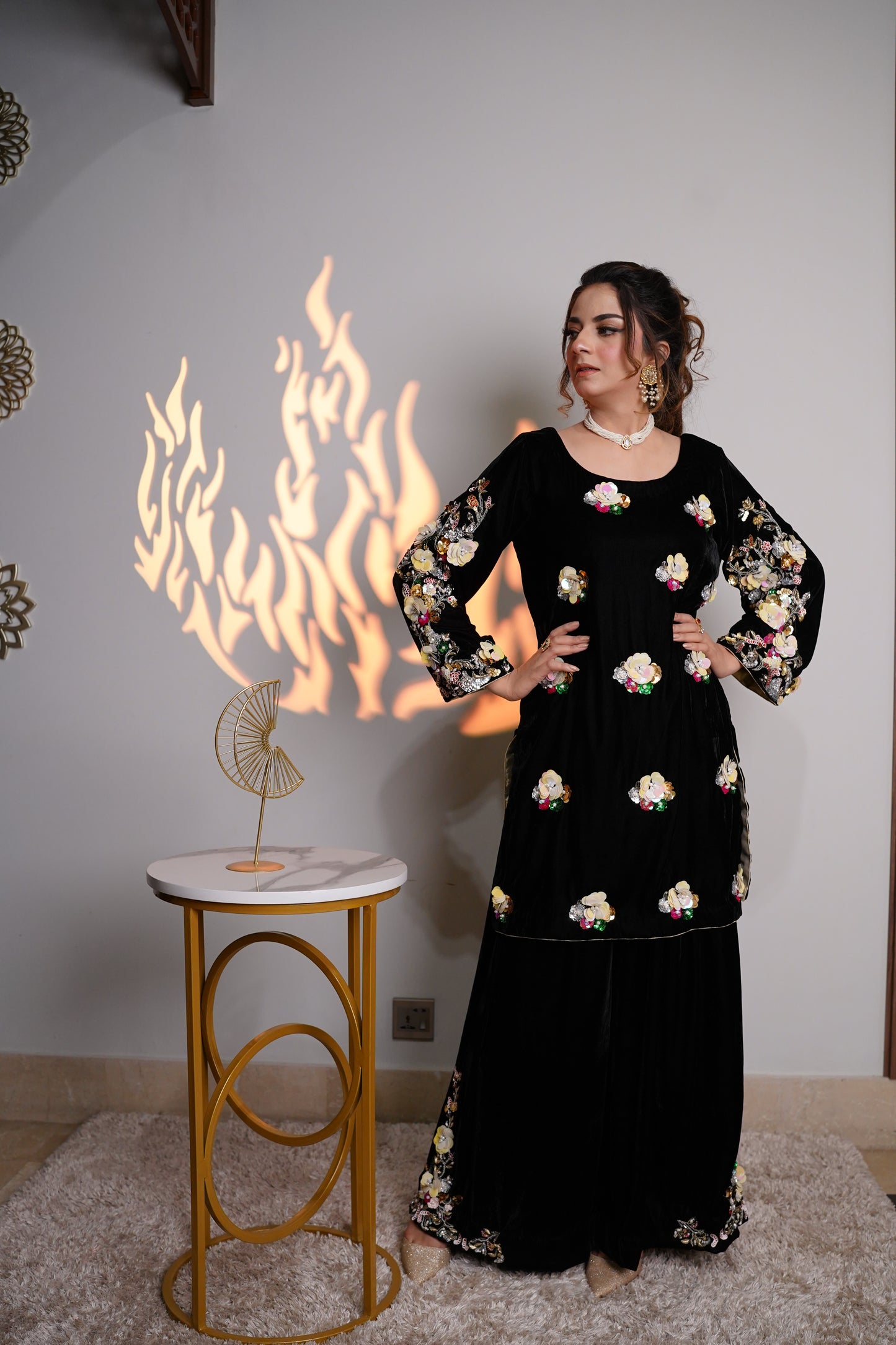 Velvet Dusk – 3D Floral Co-Ord Set