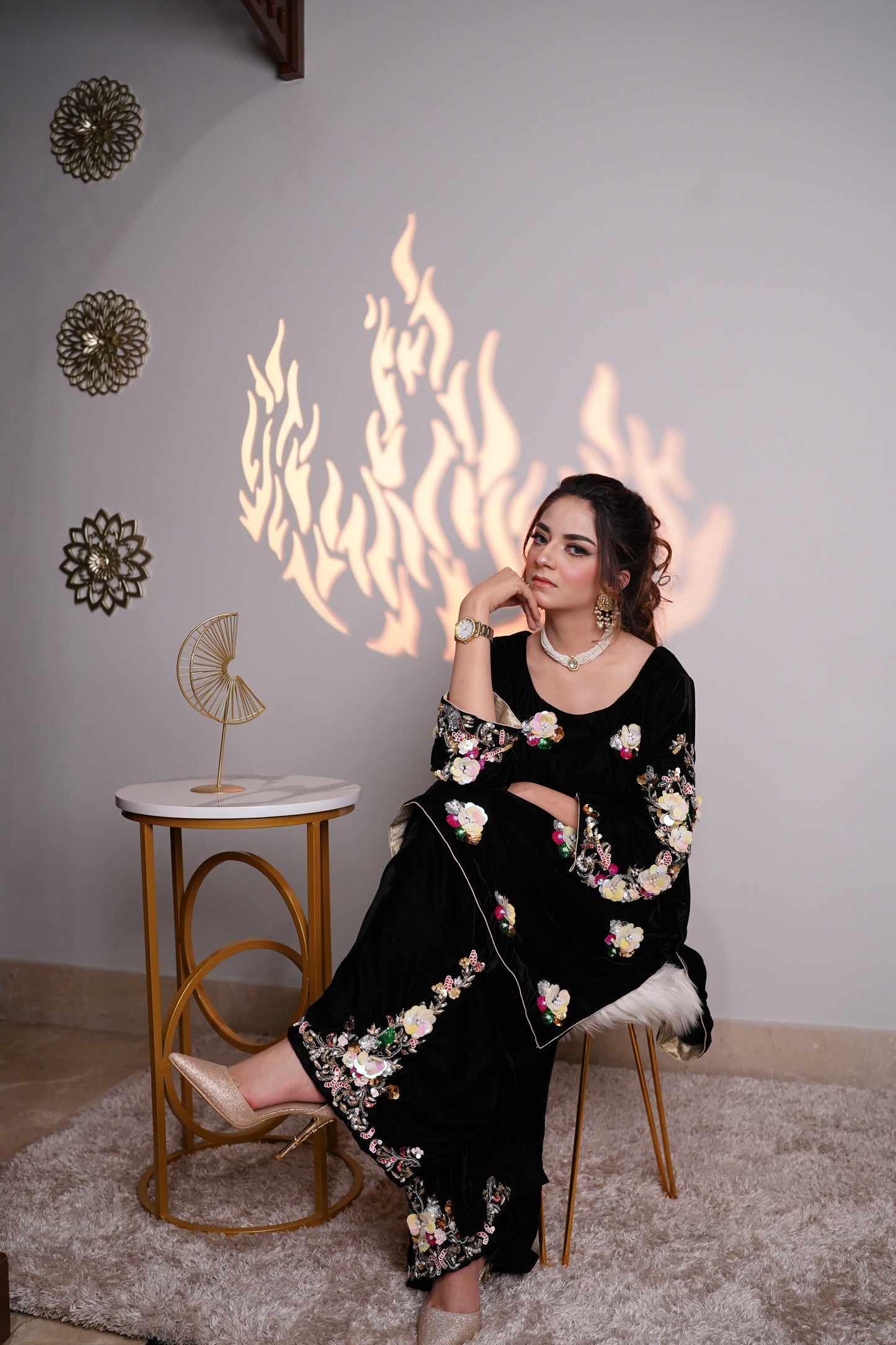Velvet Dusk – 3D Floral Co-Ord Set